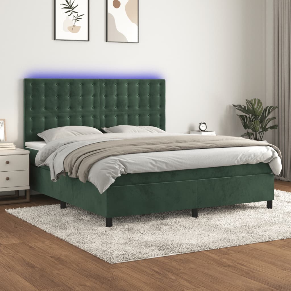 Boxspring Met Matras En Led Fluweel Donkergroen 160 x 200 cm Knopen