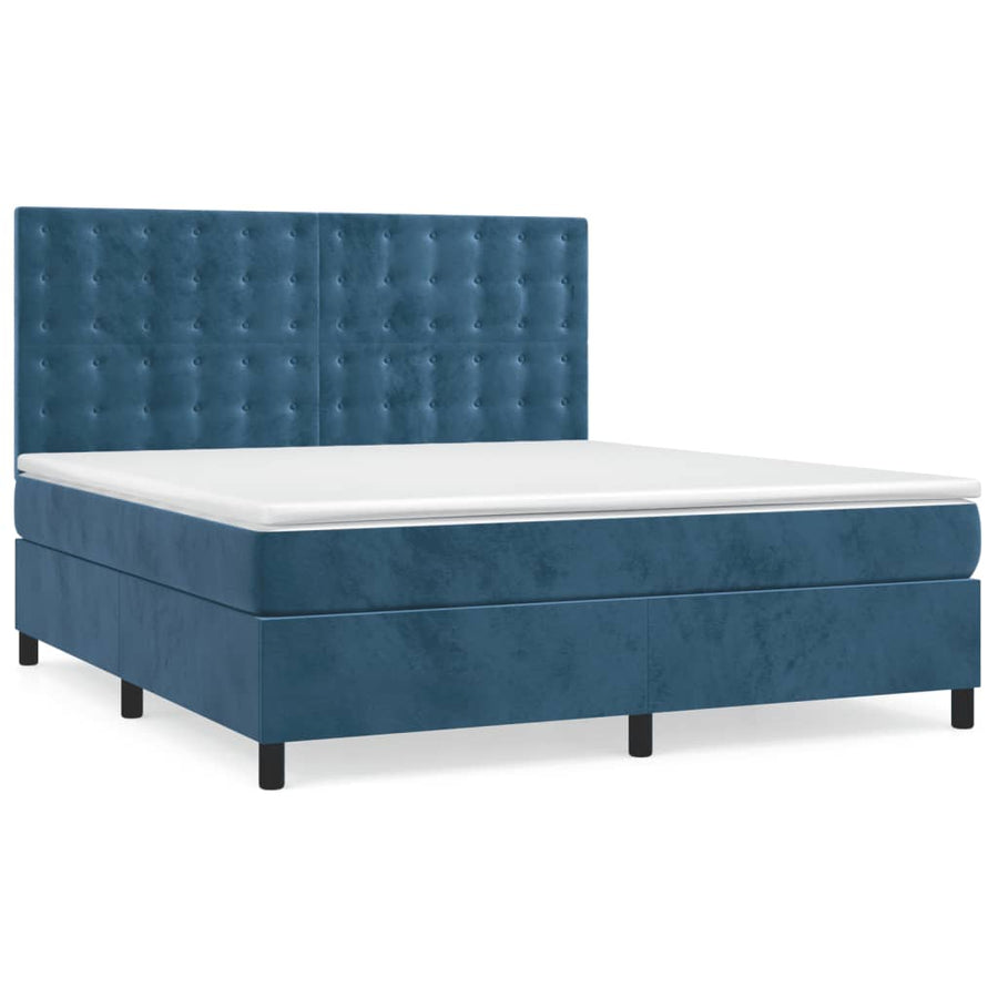 Boxspring Met Matras En Led Fluweel Donkerblauw 160 x 200 cm Knopen