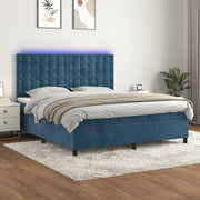 Boxspring 160x200 cm fluweel donkerblauw met matras en LED