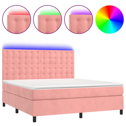 Boxspring Met Matras En Led Fluweel Roze 160 x 200 cm Knopen
