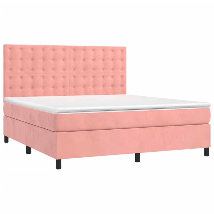 Boxspring Met Matras En Led Fluweel Roze 160 x 200 cm Knopen