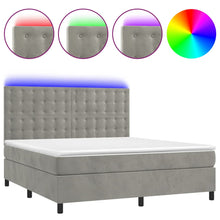 Boxspring Met Matras En Led Fluweel Lichtgrijs 180X200 Cm 180 x 200 cm Knopen