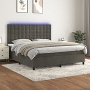 Box spring with mattress and LED velvet dark grey 180x200 cm