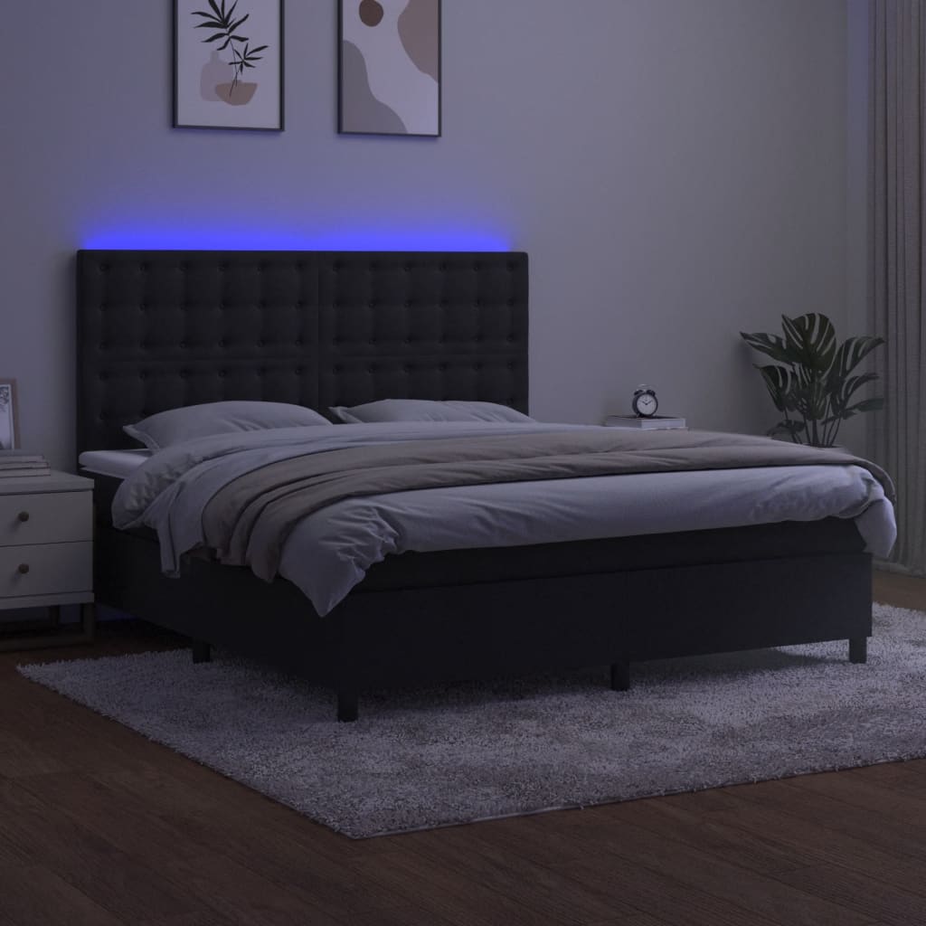 Boxspring Met Matras En Led Fluweel Zwart 180 x 200 cm Knopen