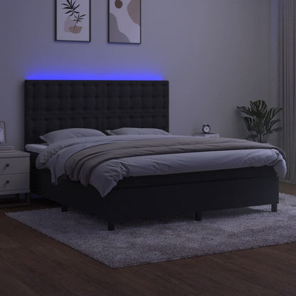 Boxspring Met Matras En Led Fluweel Zwart 180 x 200 cm Knopen