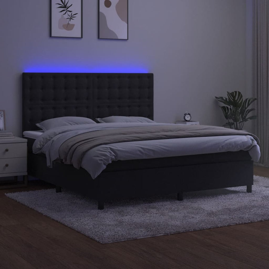 Boxspring Met Matras En Led Fluweel Zwart 180 x 200 cm Knopen