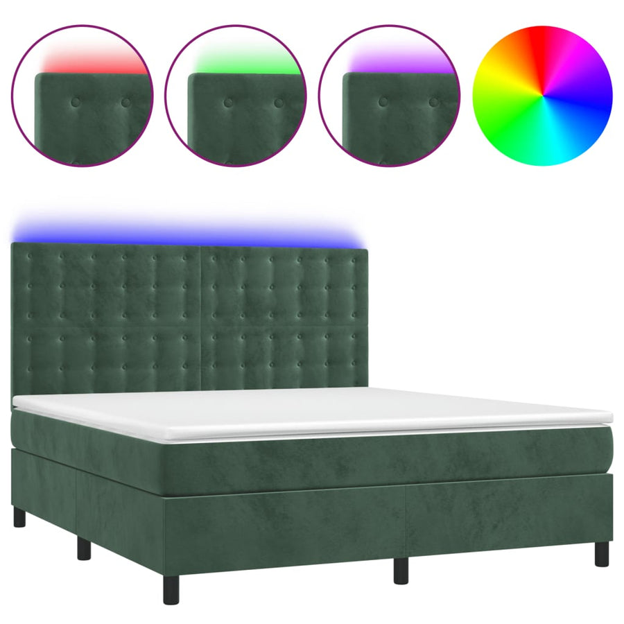 Boxspring met matras en LED fluweel donkergroen 180x200 cm