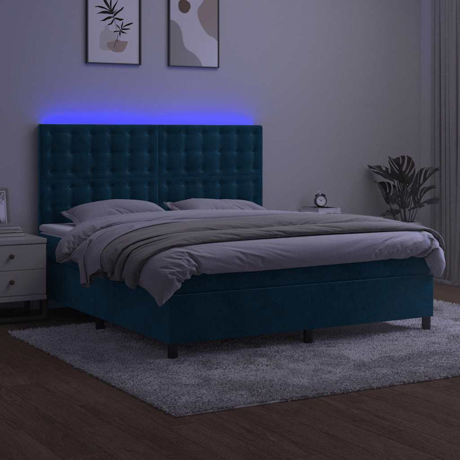 Boxspring met matras en LED fluweel donkerblauw 180x200 cm