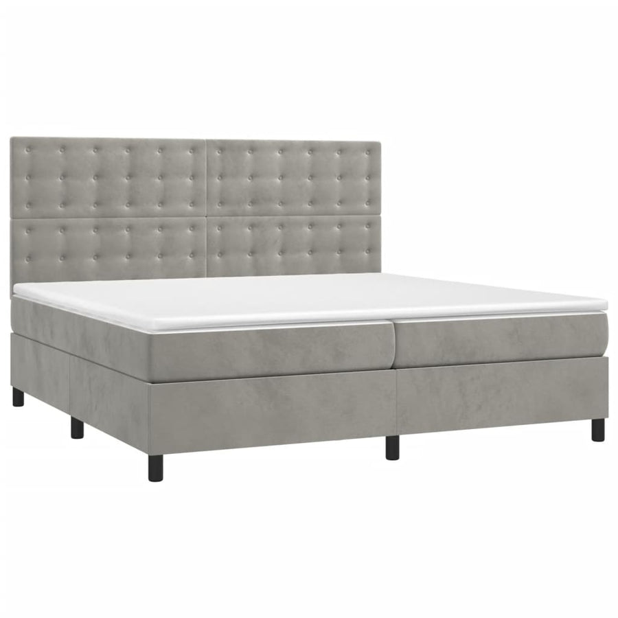 Boxspring Met Matras En Led Fluweel Lichtgrijs 200 x 200 cm Knopen