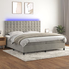 Box spring bed with mattress and LED velvet light grey 200x200 cm