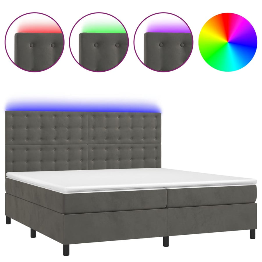 Boxspring Met Matras En Led Fluweel Donkergrijs 200 x 200 cm Knopen