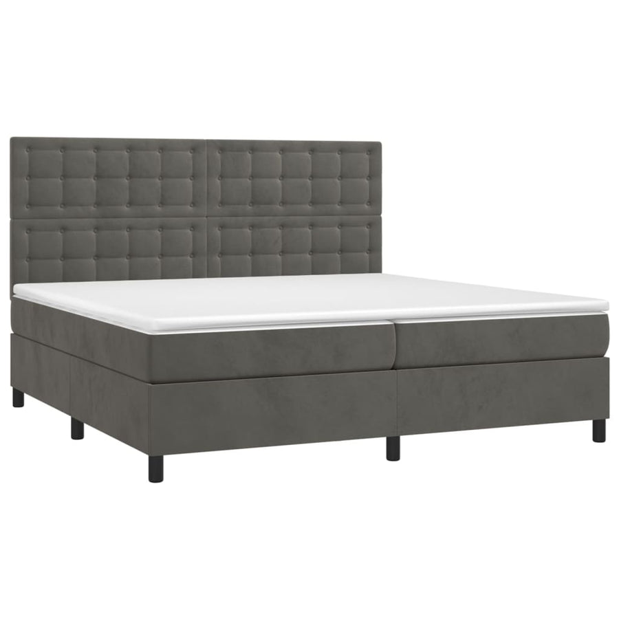 Boxspring Met Matras En Led Fluweel Donkergrijs 200 x 200 cm Knopen