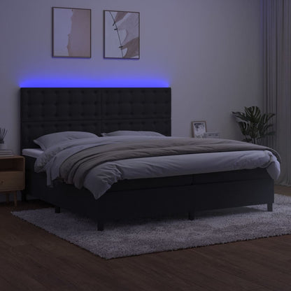 Boxspring Met Matras En Led Fluweel Zwart 200 x 200 cm Knopen
