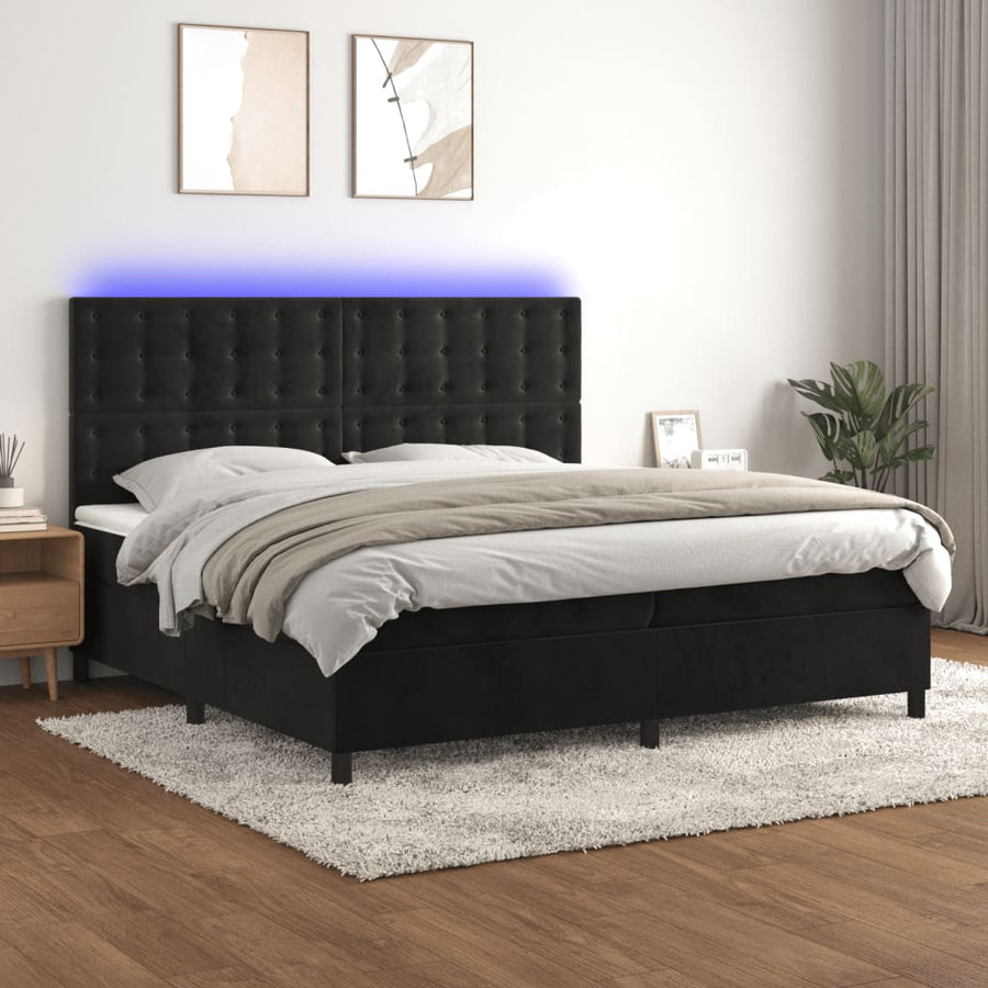 Boxspring Met Matras En Led Fluweel Zwart 200 x 200 cm Knopen