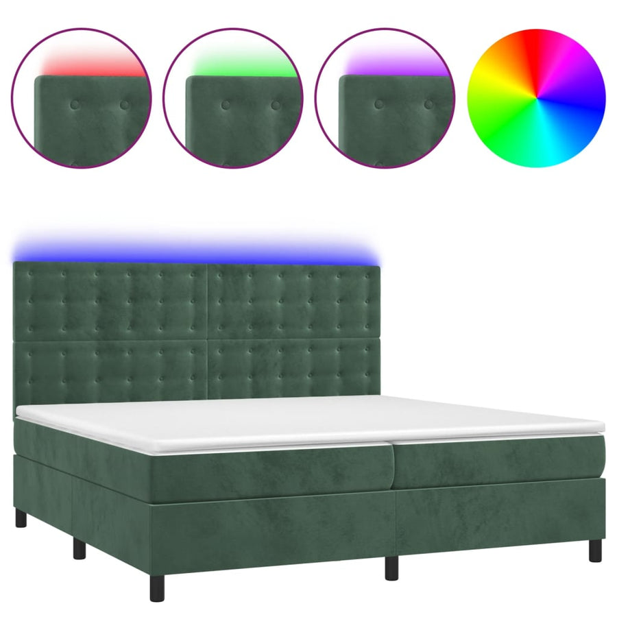 Boxspring Met Matras En Led Fluweel Donkergroen 200X200 Cm Donkergroen 200 x 200 cm Knopen