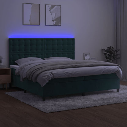 Boxspring Met Matras En Led Fluweel Donkergroen 200X200 Cm Donkergroen 200 x 200 cm Knopen