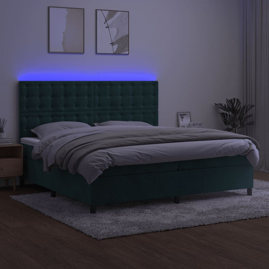 Boxspring Met Matras En Led Fluweel Donkergroen 200X200 Cm Donkergroen 200 x 200 cm Knopen