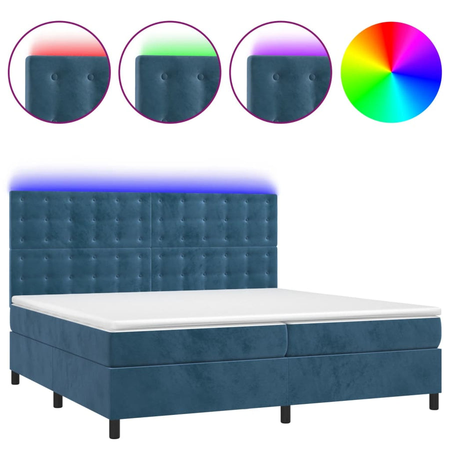 Boxspring Met Matras En Led Fluweel Donkerblauw 200X200 Cm Donkerblauw 200 x 200 cm Knopen