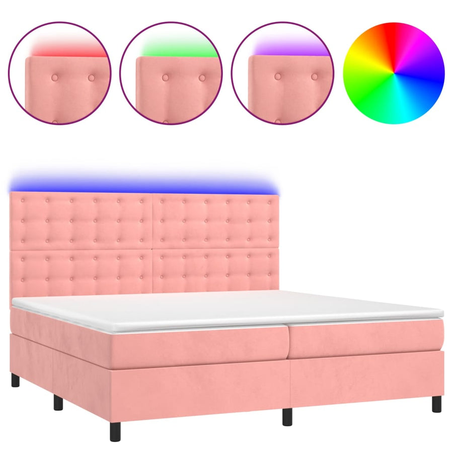 Boxspring Met Matras En Led Fluweel Roze 200 x 200 cm Knopen