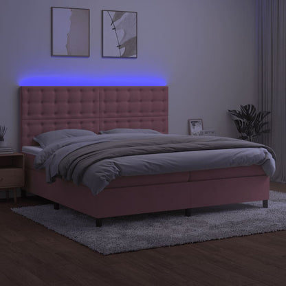 Boxspring Met Matras En Led Fluweel Roze 200 x 200 cm Knopen