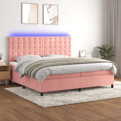 Boxspring Met Matras En Led Fluweel Roze 200 x 200 cm Knopen