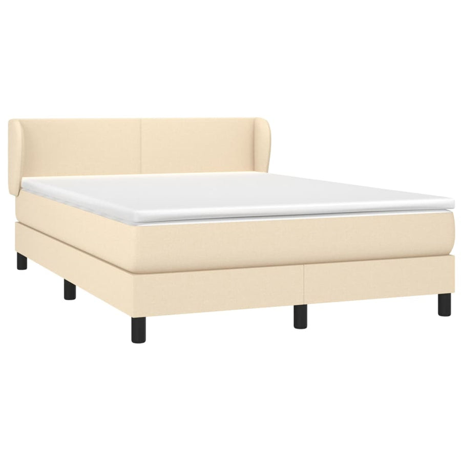 Boxspring met matras stof crèmekleurig 140x200 cm 140 x 200 cm Effen ontwerp