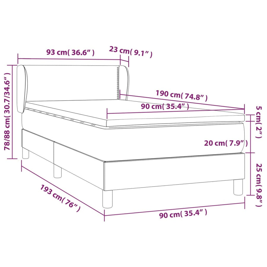 Boxspring met matras stof taupe 90x190 cm 90 x 190 cm Effen met spijkers