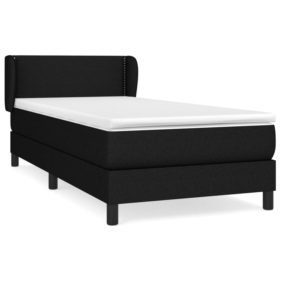 Boxspring met matras stof zwart 100x200 cm 100 x 200 cm Effen met spijkers
