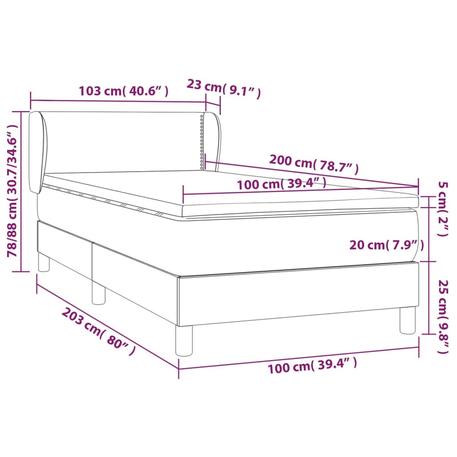 Boxspring met matras stof zwart 100x200 cm 100 x 200 cm Effen met spijkers