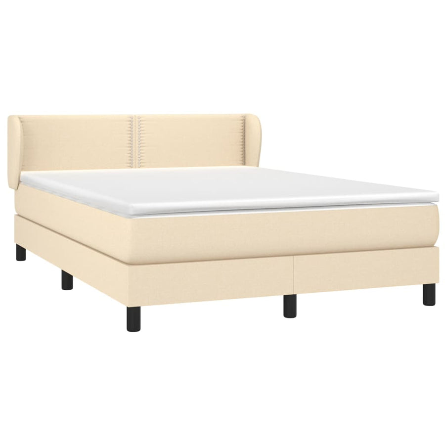 Boxspring met matras stof crèmekleurig 140x190 cm 140 x 190 cm Effen met spijkers