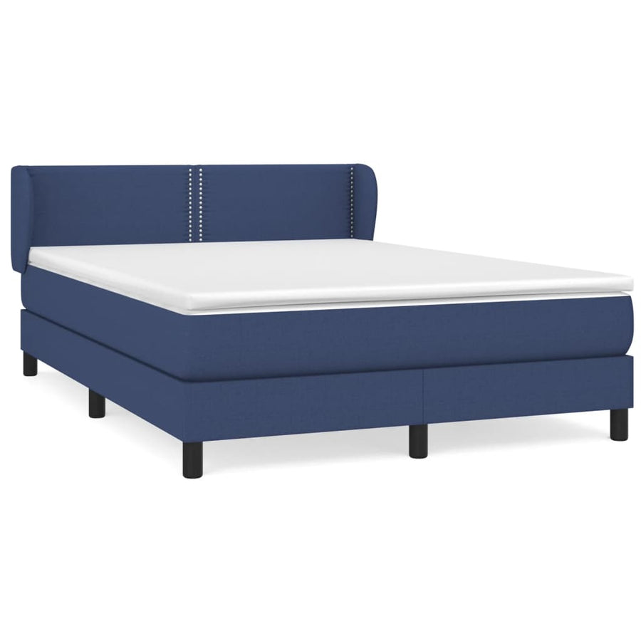 Boxspring met matras stof blauw 140x190 cm 140 x 190 cm Effen met spijkers
