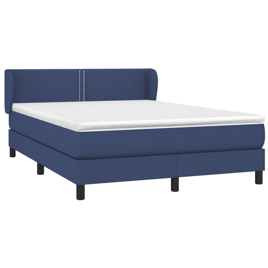 Boxspring met matras stof blauw 140x190 cm 140 x 190 cm Effen met spijkers