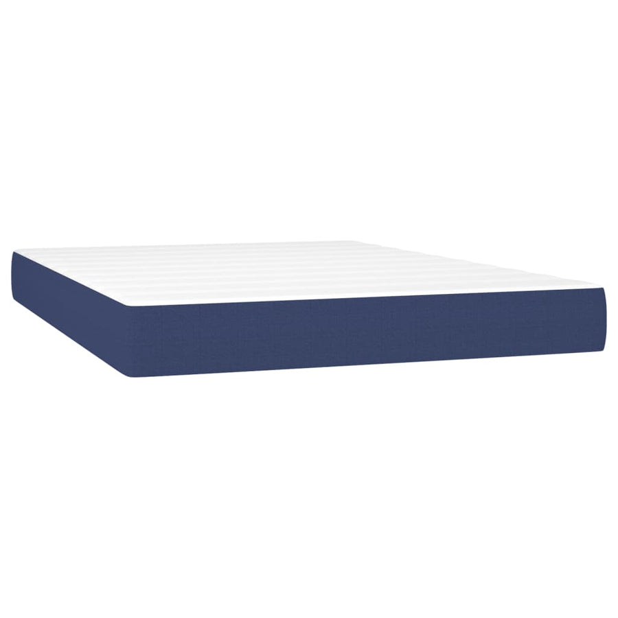 Boxspring met matras stof blauw 140x190 cm 140 x 190 cm Effen met spijkers
