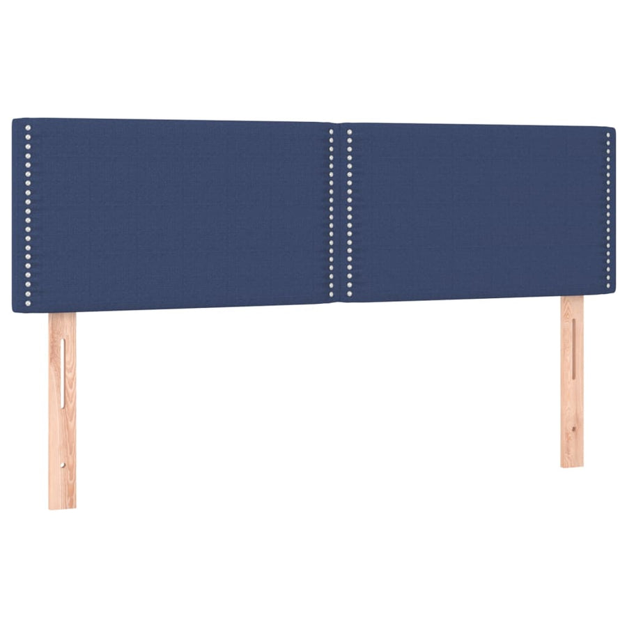 Boxspring met matras stof blauw 140x190 cm 140 x 190 cm Effen met spijkers