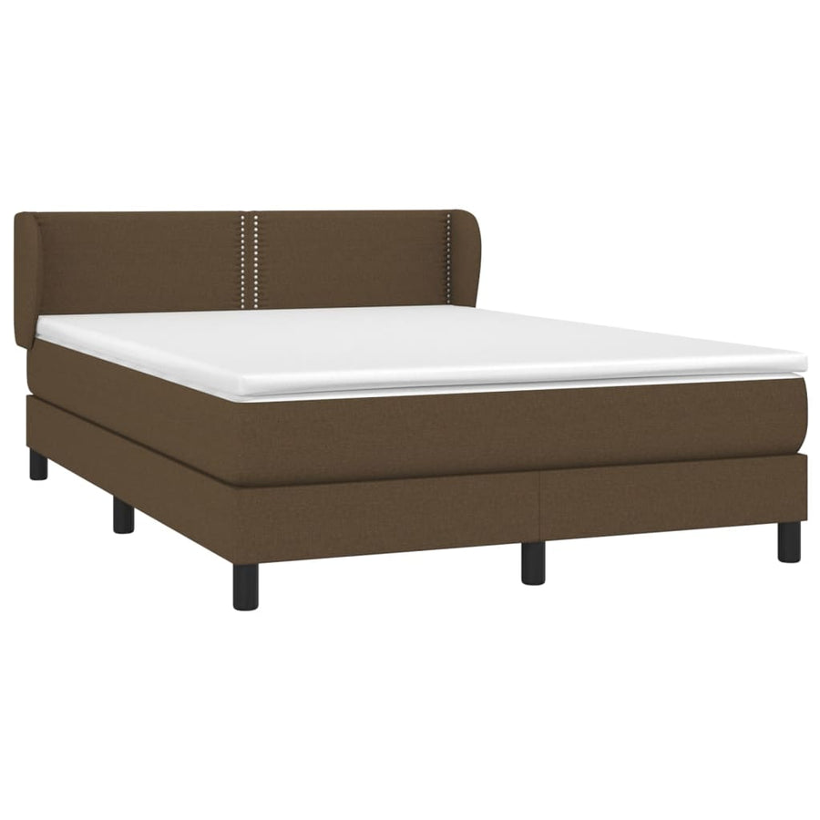 Boxspring met matras stof donkerbruin 140x200 cm 140 x 200 cm Effen met spijkers