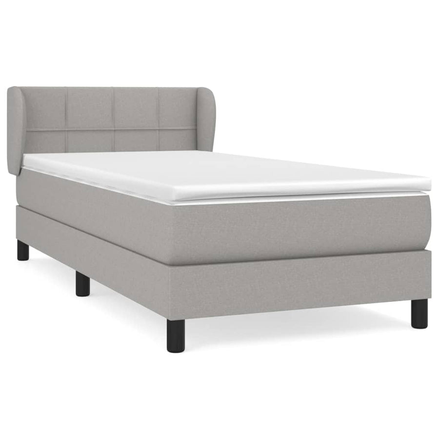 Boxspring Met Matras Stof Lichtgrijs 90 x 200 cm Blok met vierkanten