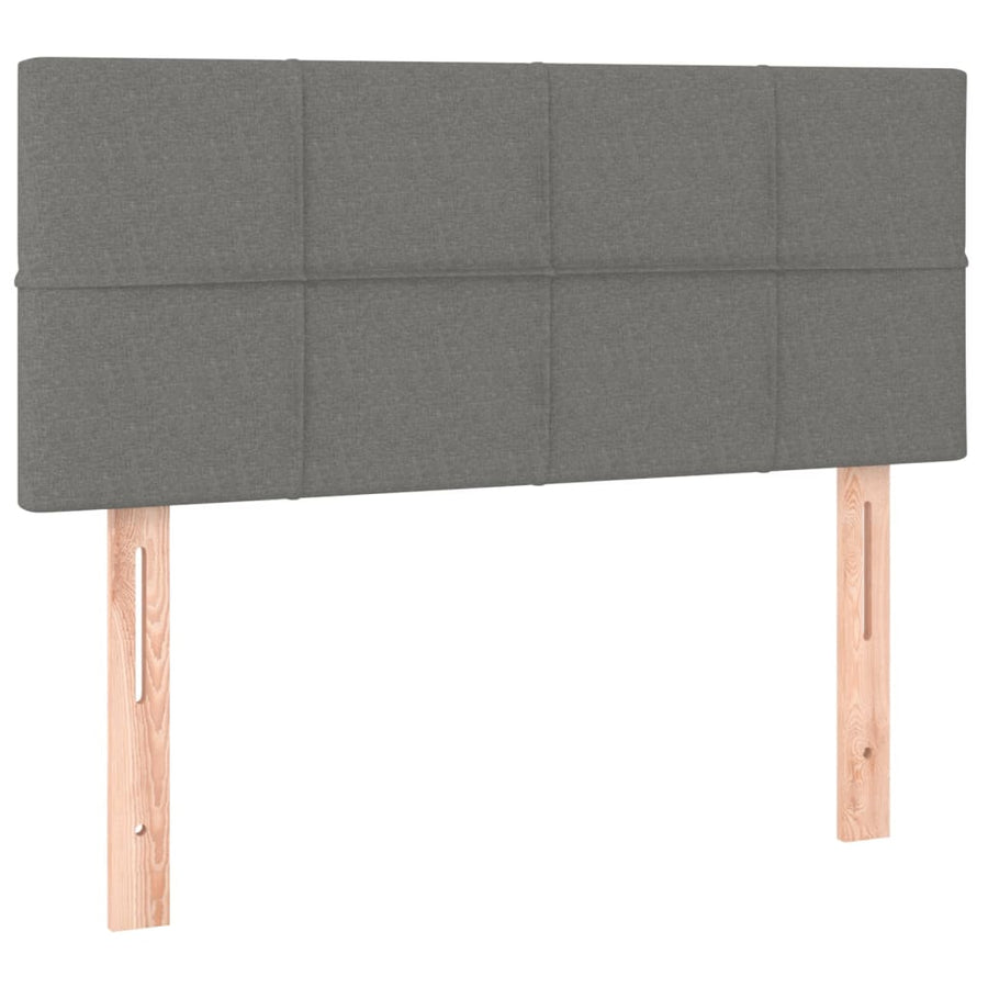Boxspring Met Matras Stof Donkergrijs 90 x 200 cm Blok met vierkanten
