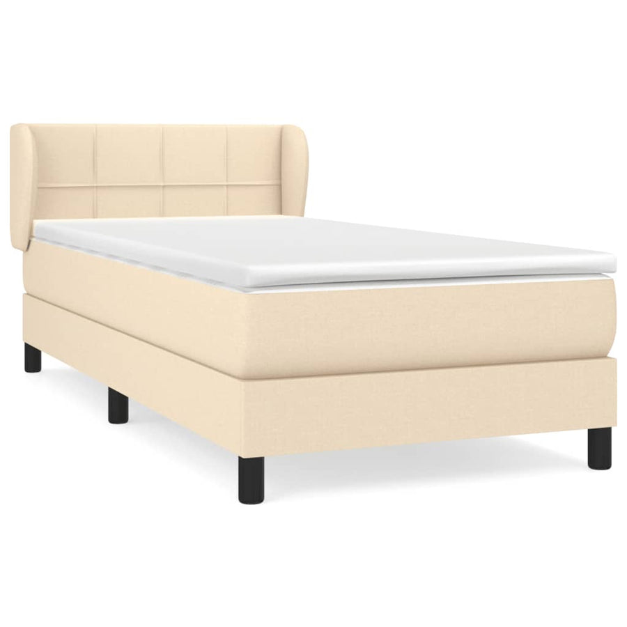 Boxspring met matras stof crèmekleurig 90x200 cm 90 x 200 cm Blok met vierkanten