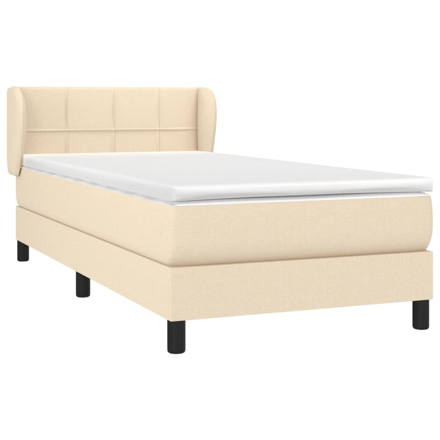 Boxspring met matras stof crèmekleurig 90x200 cm 90 x 200 cm Blok met vierkanten