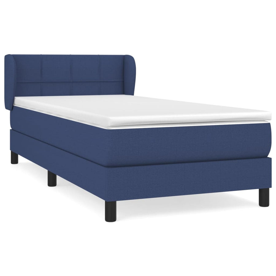 Boxspring Met Matras Stof Blauw 90 x 200 cm Blok met vierkanten