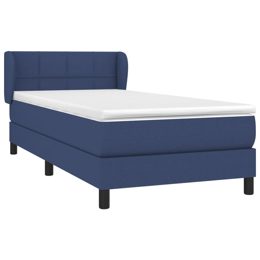 Boxspring Met Matras Stof Blauw 90 x 200 cm Blok met vierkanten