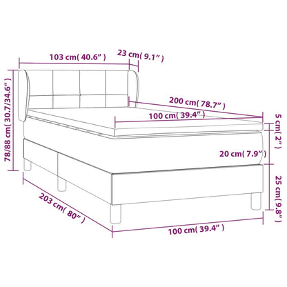 Boxspring Met Matras Stof Lichtgrijs 100 x 200 cm Blok met vierkanten