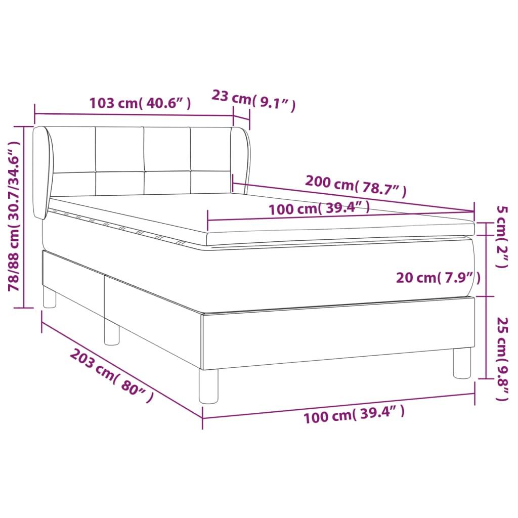 Boxspring Met Matras Stof Zwart 100 x 200 cm Blok met vierkanten