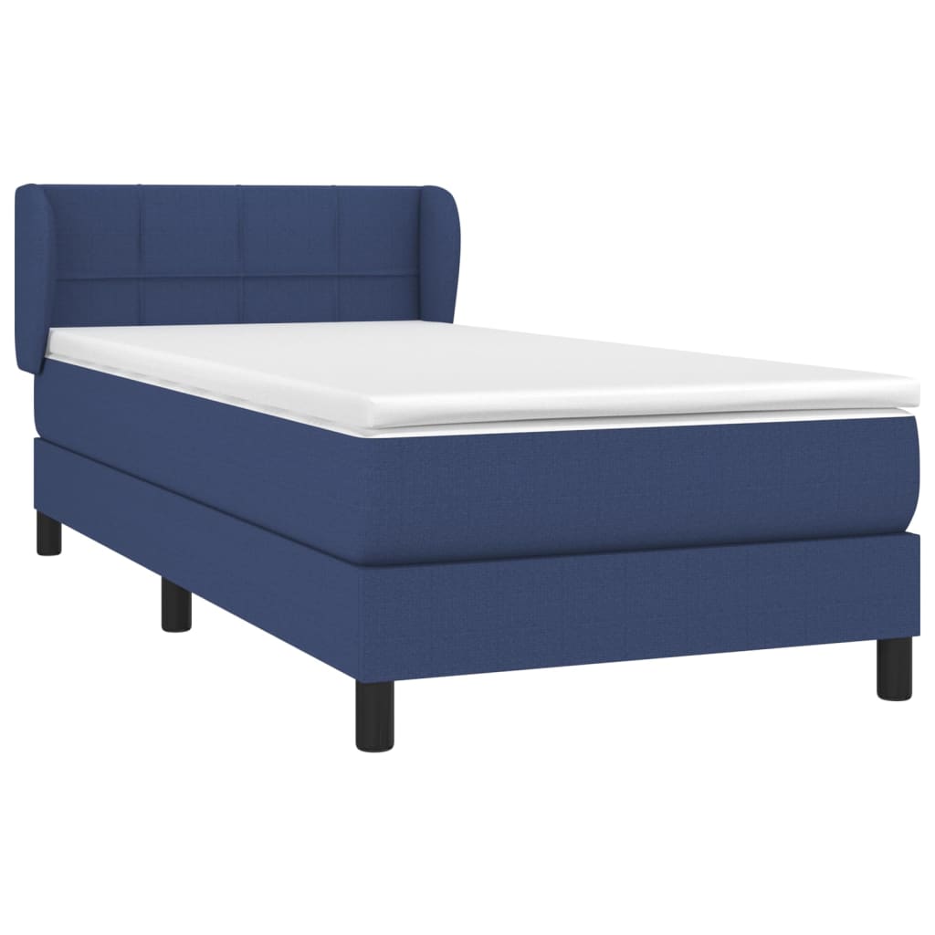 Boxspring Met Matras Stof Blauw 100 x 200 cm Blok met vierkanten