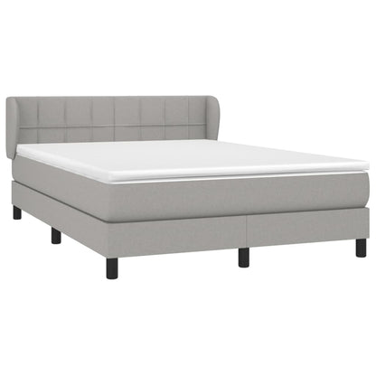 Boxspring Met Matras Stof Lichtgrijs 140 x 190 cm Blok met vierkanten