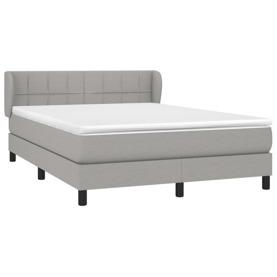 Boxspring Met Matras Stof Lichtgrijs 140 x 190 cm Blok met vierkanten