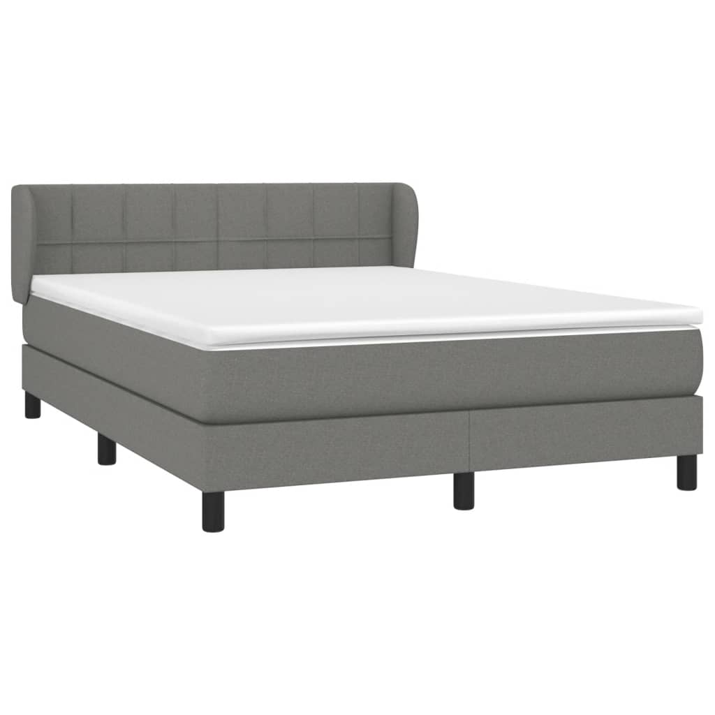 Boxspring Met Matras Stof Donkergrijs 140 x 200 cm Blok met vierkanten