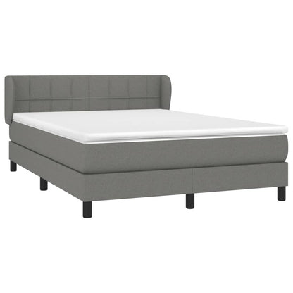 Boxspring Met Matras Stof Donkergrijs 140 x 200 cm Blok met vierkanten