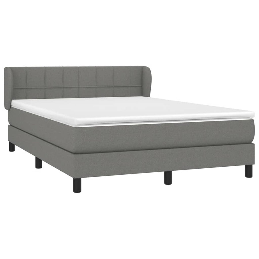 Boxspring Met Matras Stof Donkergrijs 140 x 200 cm Blok met vierkanten