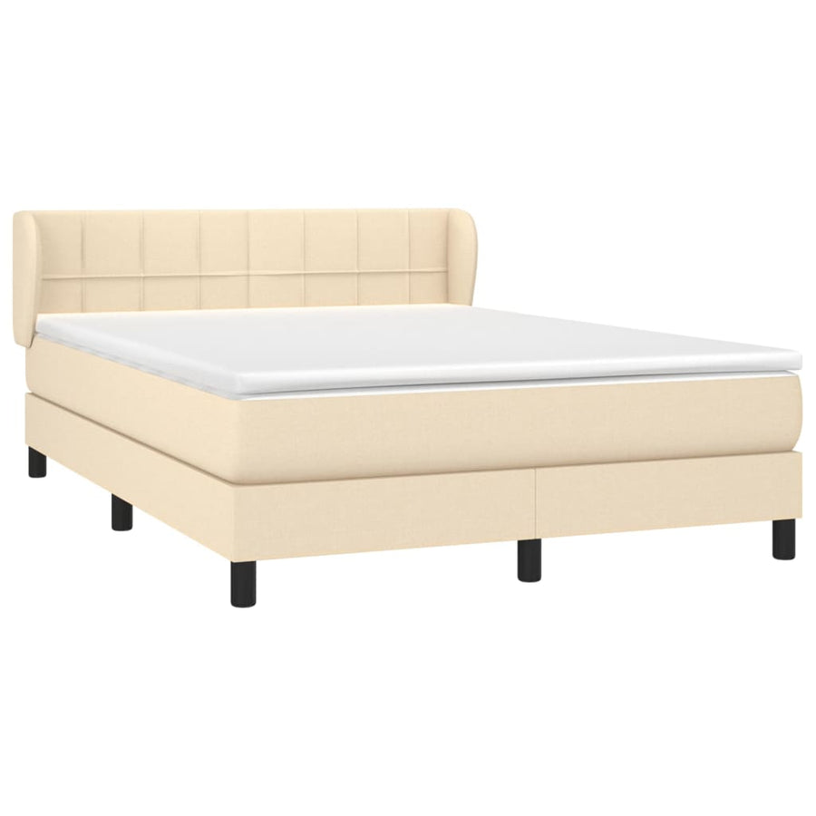 Boxspring met matras stof crèmekleurig 140x200 cm 140 x 200 cm Blok met vierkanten